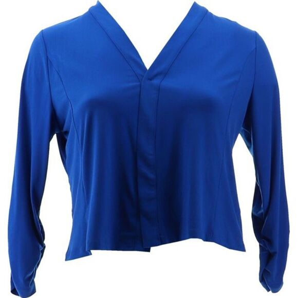 Susan Graver Liquid Knit Ruched Sleeve Shrug with Button Detail - Picture 4 of 7